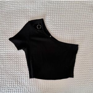 LF Black Asymmetrical Crop Top